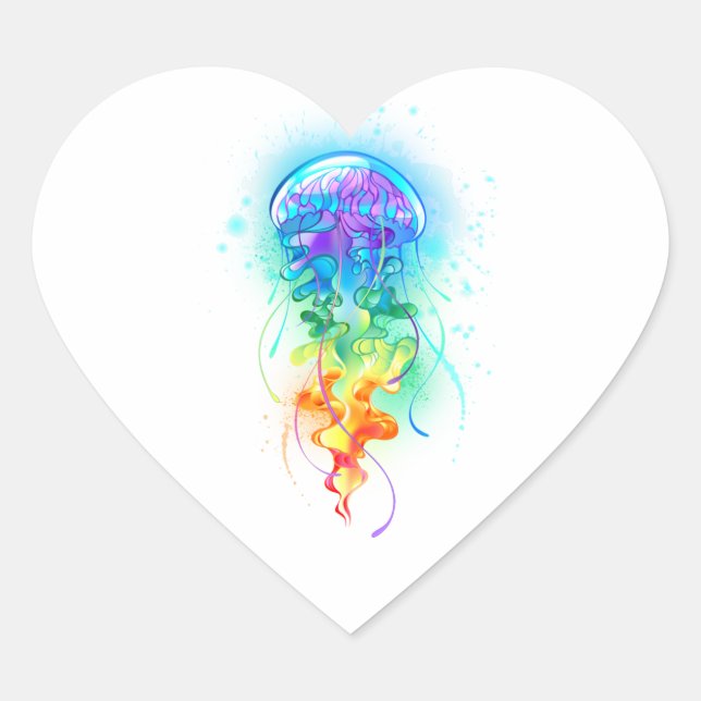 Rainbow-Qualle Herz-Aufkleber (Vorderseite)