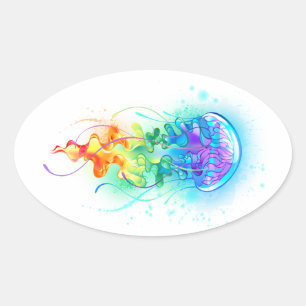 Rainbow-Qualle Ovaler Aufkleber