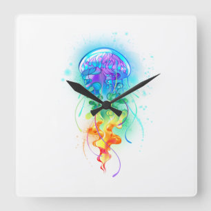 Rainbow-Qualle Quadratische Wanduhr