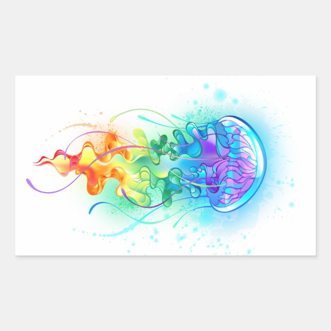 Rainbow-Qualle Rechteckiger Aufkleber (Vorderseite)
