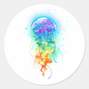 Rainbow-Qualle Runder Aufkleber