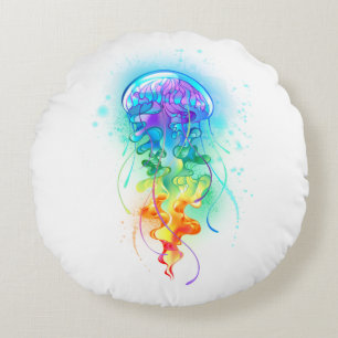 Rainbow-Qualle Rundes Kissen