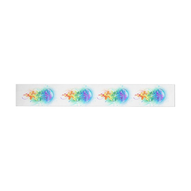 Rainbow-Qualle Rundum-Adressaufkleber (Person)