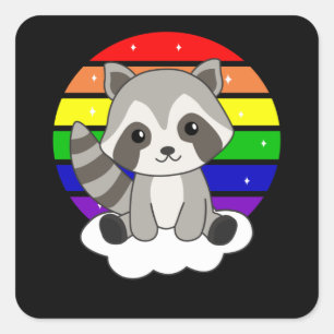 Rainbow Raccoon Niedliche Raccoon für Kinder Quadratischer Aufkleber