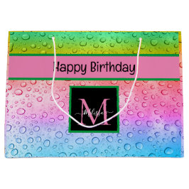 Rainbow Raindrops Monogram Birthday Große Geschenktüte