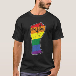 Rainbow Raise Fist Gay Pride Flag Support Resist T-Shirt