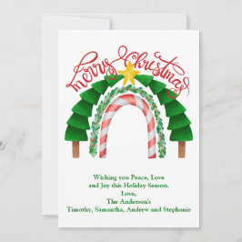 Rainbow Red Green Christmas Trees Candy Canes Feiertagskarte