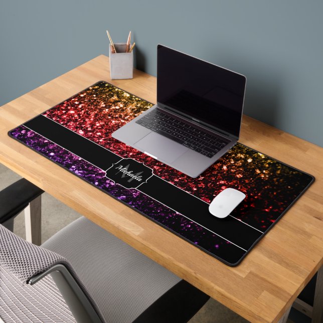 Rainbow-red lila Imitate Glitzer Glitzern Monogram Schreibtischunterlage (Büro 2)