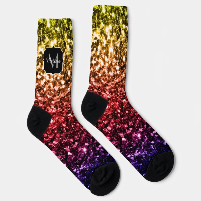 Rainbow-red lila Imitate Glitzer Glitzern Monogram Socken (Rechts)