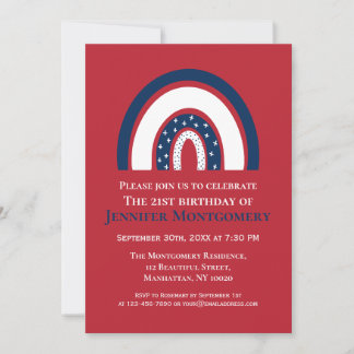 Rainbow Red White Blue 21. Geburtstag Party Einladung