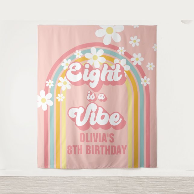 Rainbow Retro Aight ist ein Vibe Groovy 8. Geburts Wandteppich (Vorderseite)