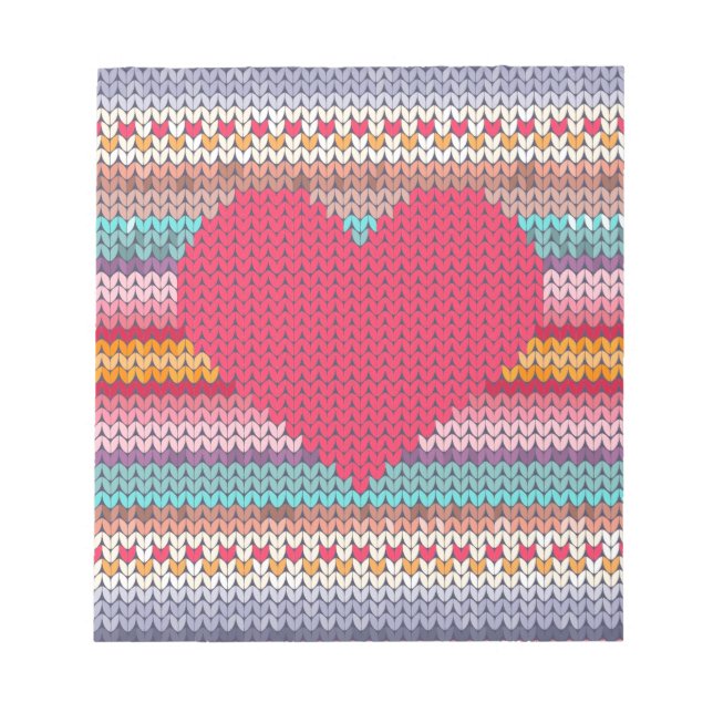 Rainbow retro hearts faux woollen knit valentine notizblock (Vorderseite)