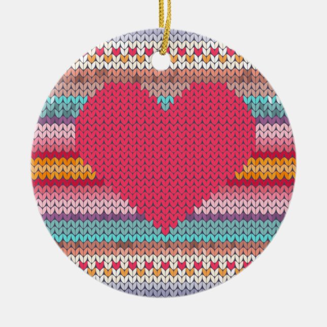 Rainbow-Retro-Herz Imitate Wolllein Strick Valenti Keramik Ornament (Vorne)