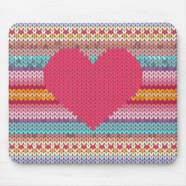 Rainbow-Retro-Herz Imitate Wolllein Strick Valenti Mousepad (Vorne)