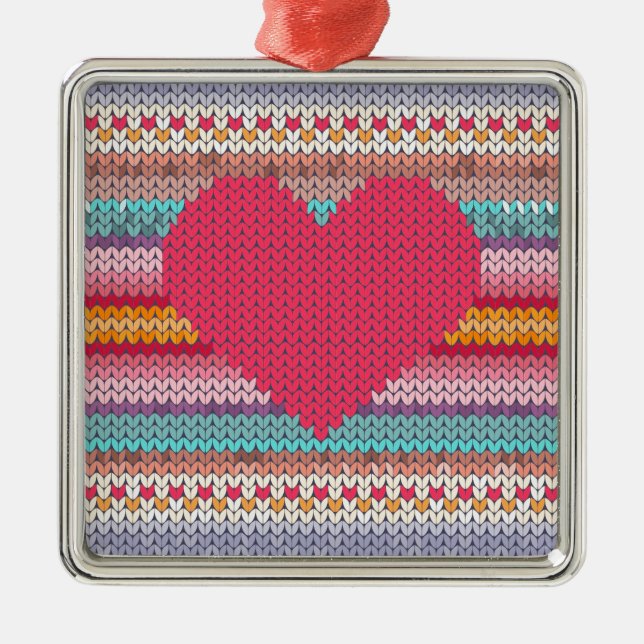 Rainbow-Retro-Herz Imitate Wolllein Strick Valenti Ornament Aus Metall (Vorne)