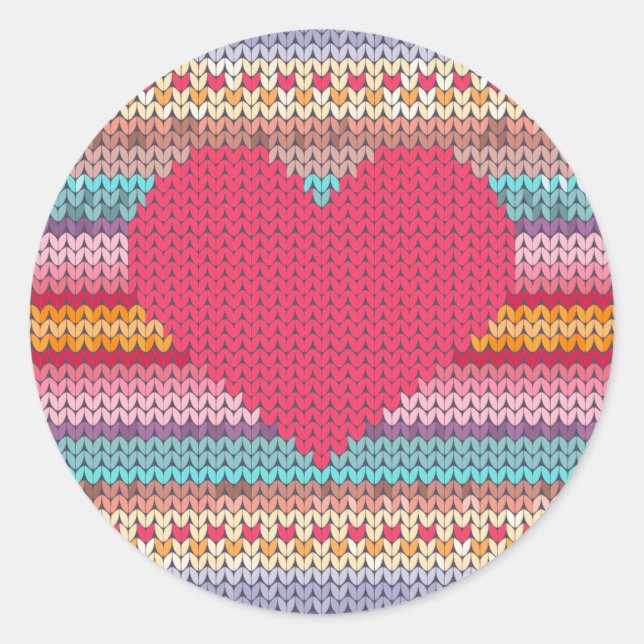 Rainbow-Retro-Herz Imitate Wolllein Strick Valenti Runder Aufkleber (Vorderseite)