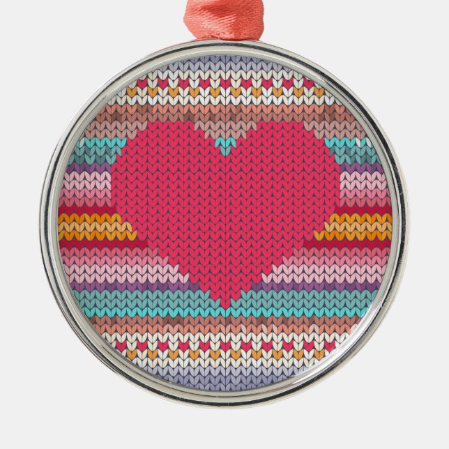 Rainbow-Retro-Herz Imitate Wolllein Strick Valenti Silbernes Ornament (Vorne)