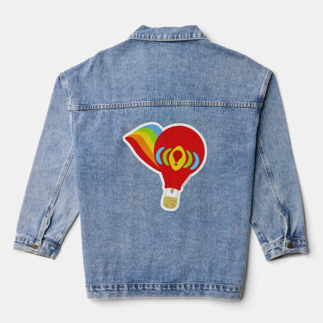Rainbow Retro Hot Air Ballon Cartoon Illustration Jeansjacke (Rückseite)