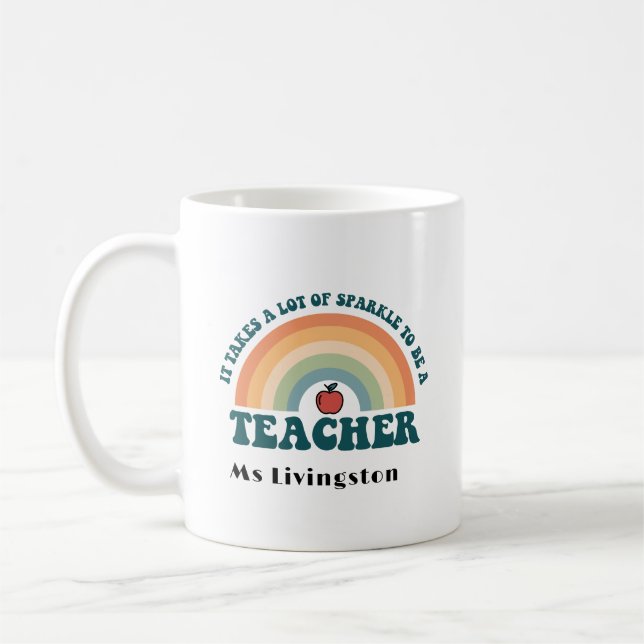 Rainbow Retro Personalisiert Teacher Danke Tasse (Links)