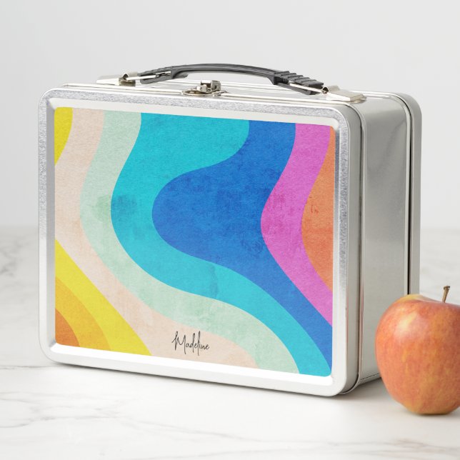 Rainbow Retro Personalisierter Name Metall Brotdose (Beispiel)