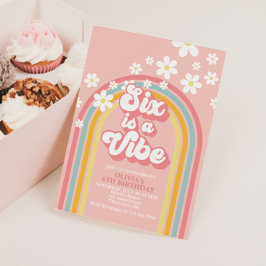 Rainbow Retro SIX ist ein Vibe Groovy 6. Geburtsta Einladung