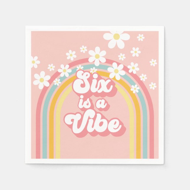 Rainbow Retro Six ist ein Vibe Groovy 6. Geburtsta Serviette (Vorderseite)