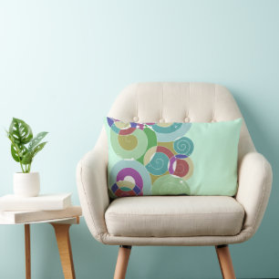 Rainbow Retro Spiral Art Abstraction Dusty Blue Lendenkissen