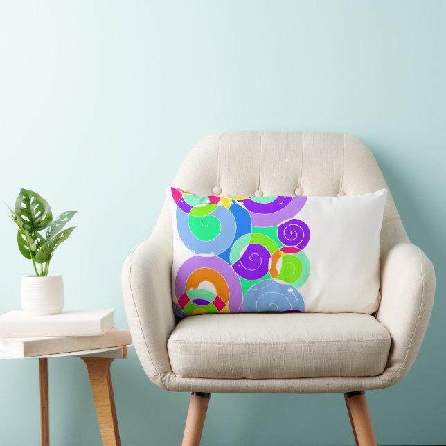 Rainbow Retro Spiral Art Abstraction Lila White Lendenkissen (Stuhl )