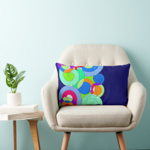 Rainbow Retro Spiral Art Abstraction Navy Lendenkissen
