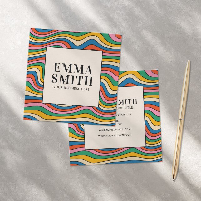 Rainbow Retro Streifen Quadratische Visitenkarte (Von Creator hochgeladen)