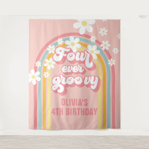 Rainbow Retro Vier pro Groovy 4. Geburtstag Wandteppich