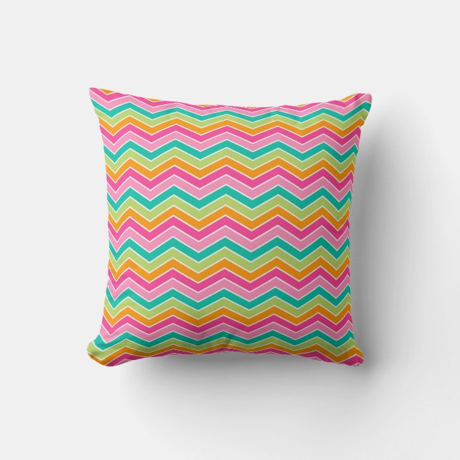 Rainbow Retro Zickzags hell Kissen (Vorderseite)