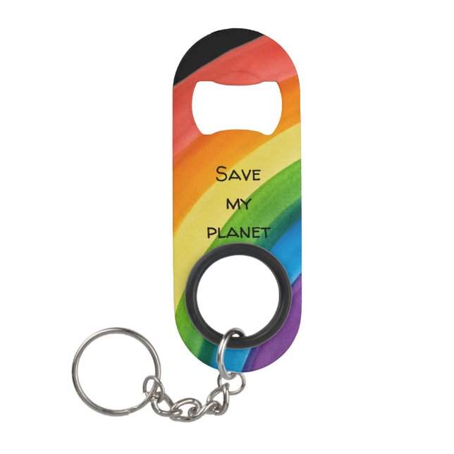 RAINBOW Rette meinen Planeten (anpassbar) Mini Flaschenöffner (Vorderseite)
