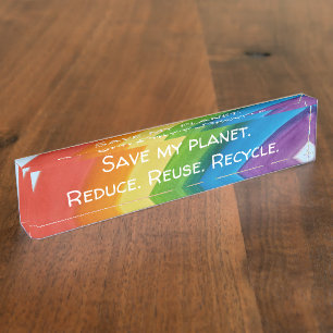RAINBOW Rette meinen Planeten (anpassbar) Namensplakette