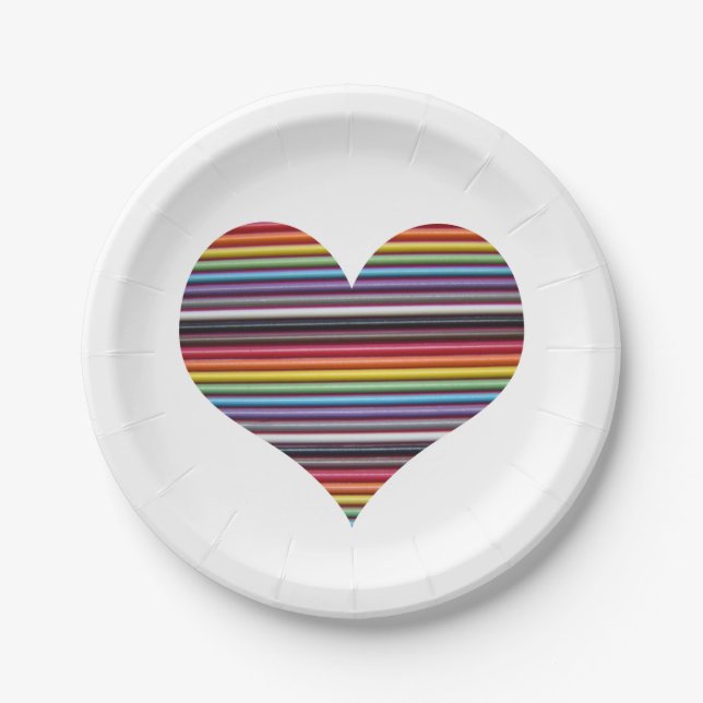 Rainbow Ribbon Kabelherz auf Tellern aus Weißbuch Pappteller (Vorderseite)