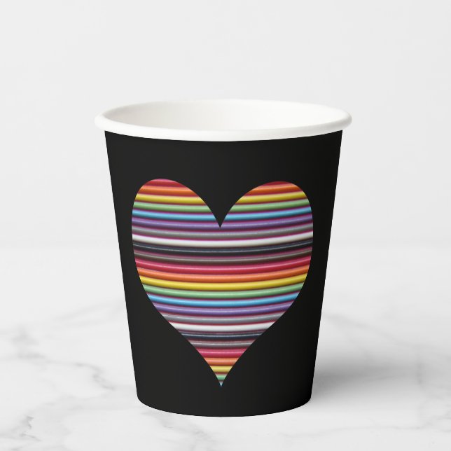 Rainbow Ribbon Kabelherz Pappbecher (Vorderseite)