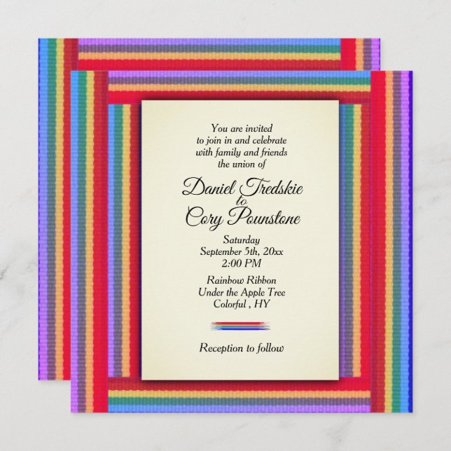 Rainbow Ribbon Wedding Einladung (Vorne/Hinten)