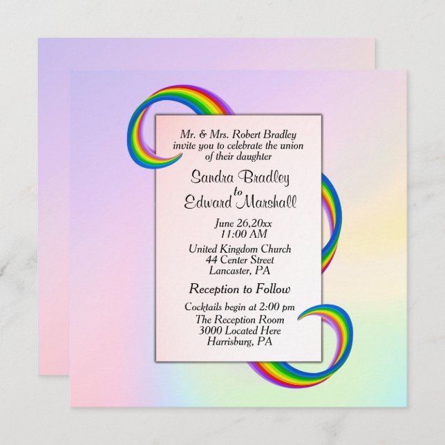 Rainbow Ribbon Wedding Einladung (Vorne/Hinten)