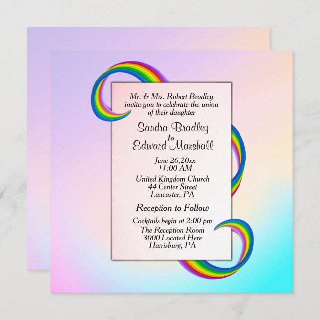 Rainbow Ribbon Wedding Einladung (Vorne/Hinten)