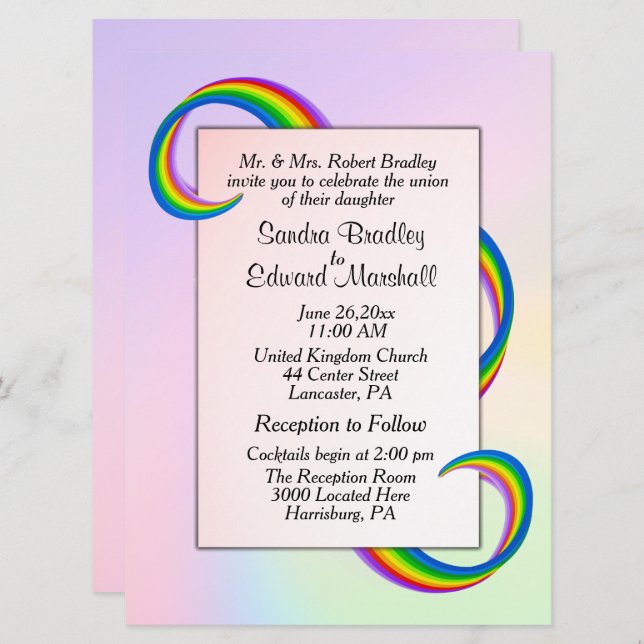 Rainbow Ribbon Wedding Einladung (Vorne/Hinten)