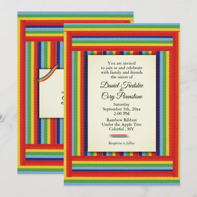 Rainbow Ribbon Wedding Einladung (Vorne/Hinten)