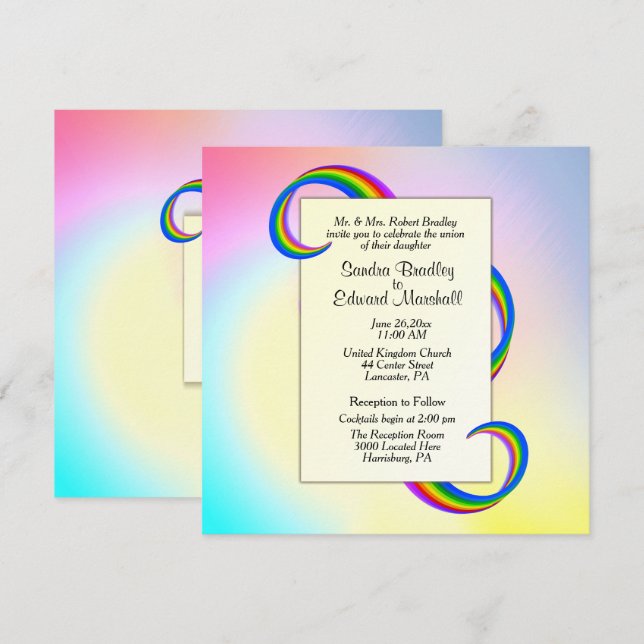 Rainbow Ribbon Wedding Invitation 5,25" x 5,25" Einladung (Vorne/Hinten)