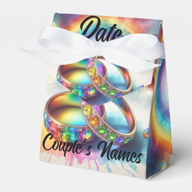 Rainbow Rings Gay Lesbian Gastgeschenke Hochzeiten Geschenkschachtel (Vorderseite)