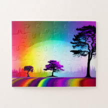 Rainbow Road durch Silhouette Bäume mit Lila