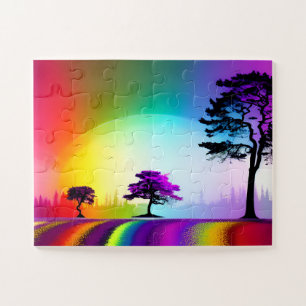 Rainbow Road durch Silhouette Bäume mit Lila