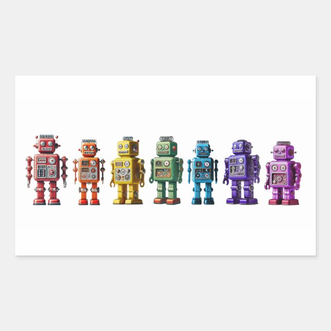 Rainbow Roboter Rechteckiger Aufkleber (Vorderseite)