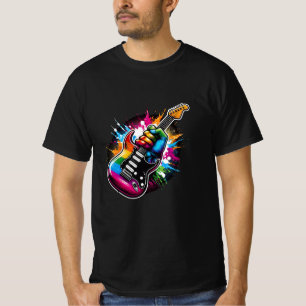 Rainbow Rock Explosion Vibraning Guitar Fist T-Shirt