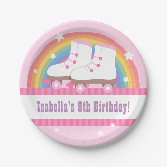 Rainbow Roller Skating Birthday Party Supplies Pappteller (Vorderseite)
