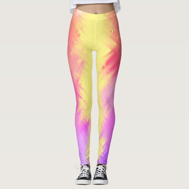 Rainbow-Rosa- und Gelbe Multiprint-Leggings Leggings (Vorderseite)
