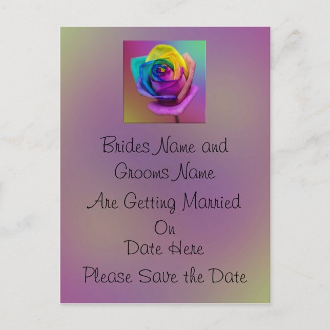 Rainbow Rose Blume Wedding Save the date Ankündigungspostkarte (Vorderseite)